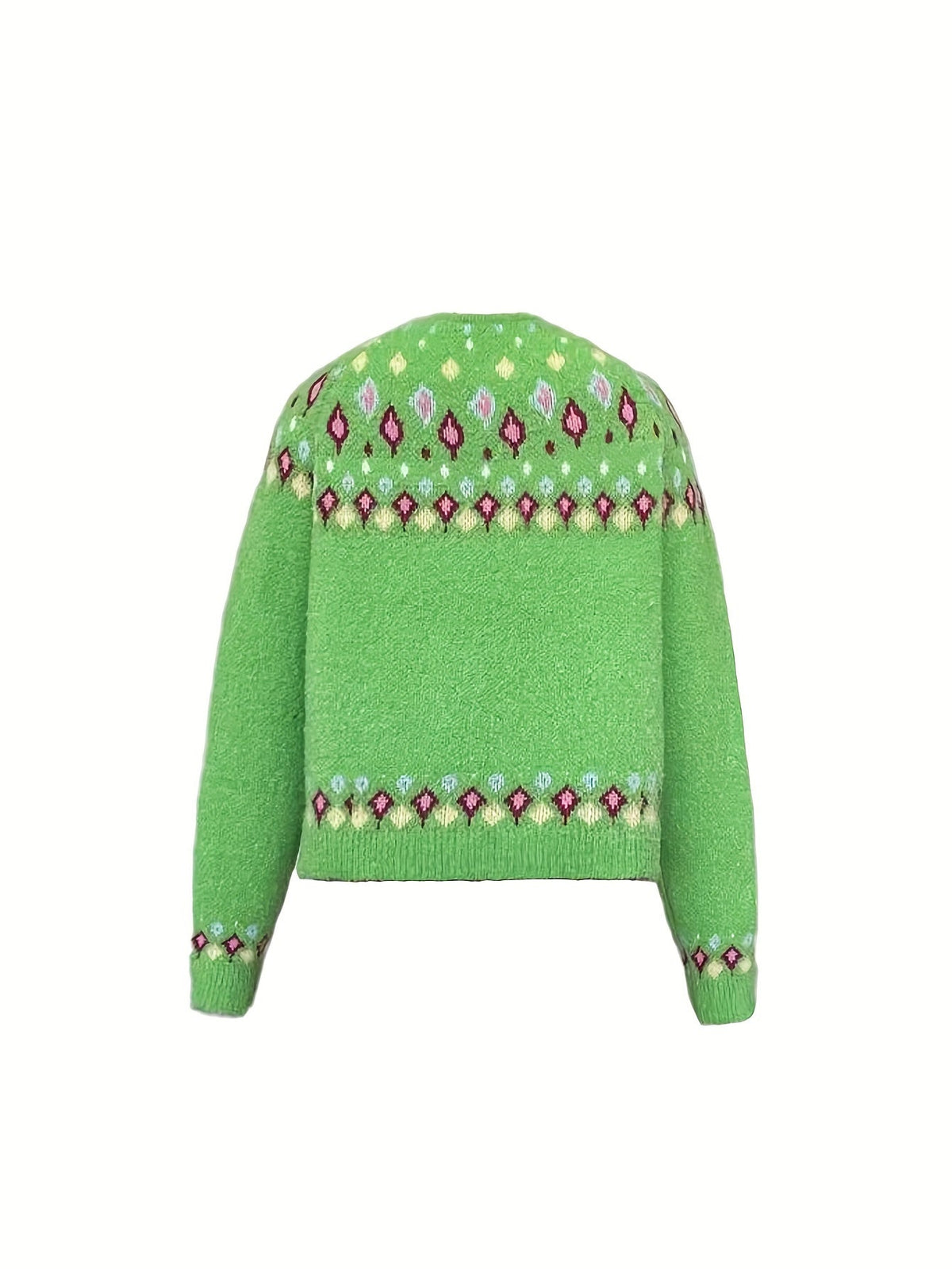 Esme | Women's Nordic Patterned Cardigan - Button Front V-Neck