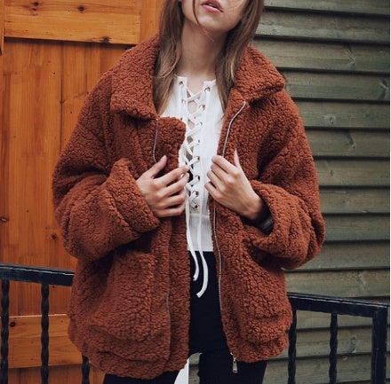 Maya | Women's Sherpa Fleece Jacket with Oversized Fit and Zip Pockets
