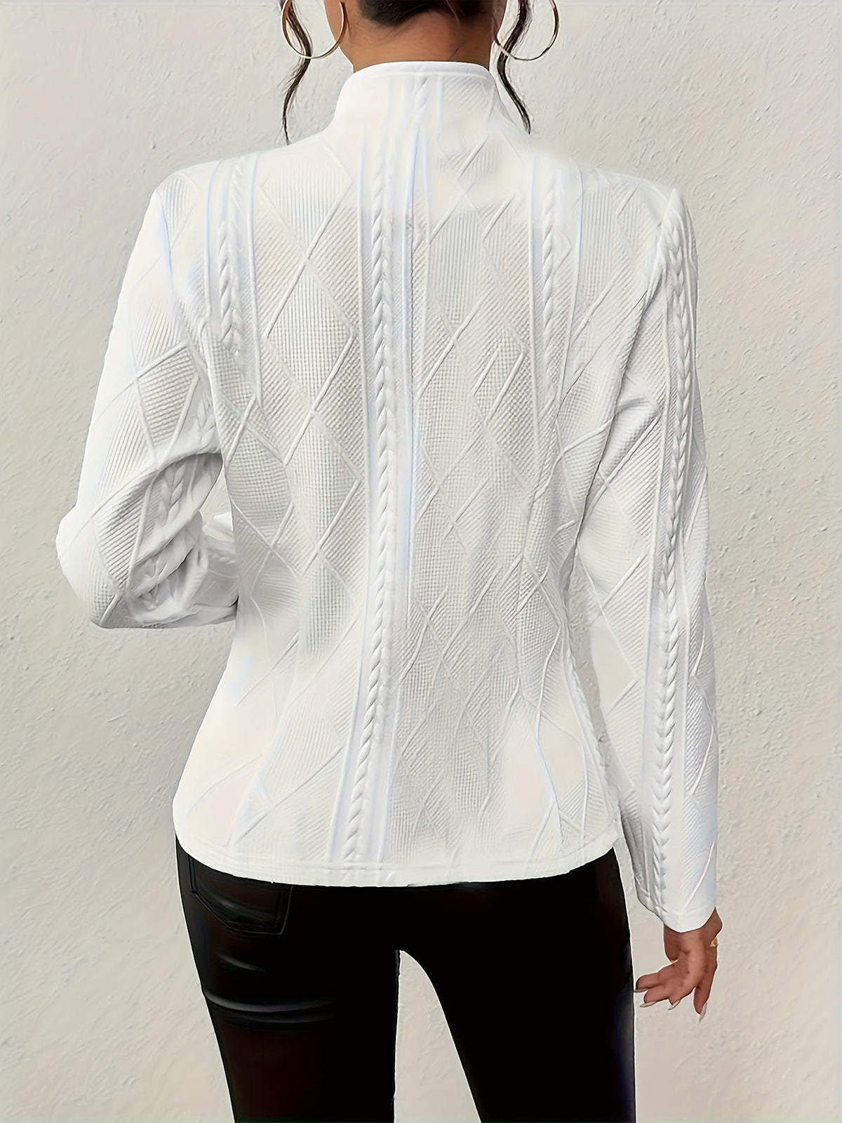 Whitney | Women's Waist-Defining Blazer - Textured Stand Collar