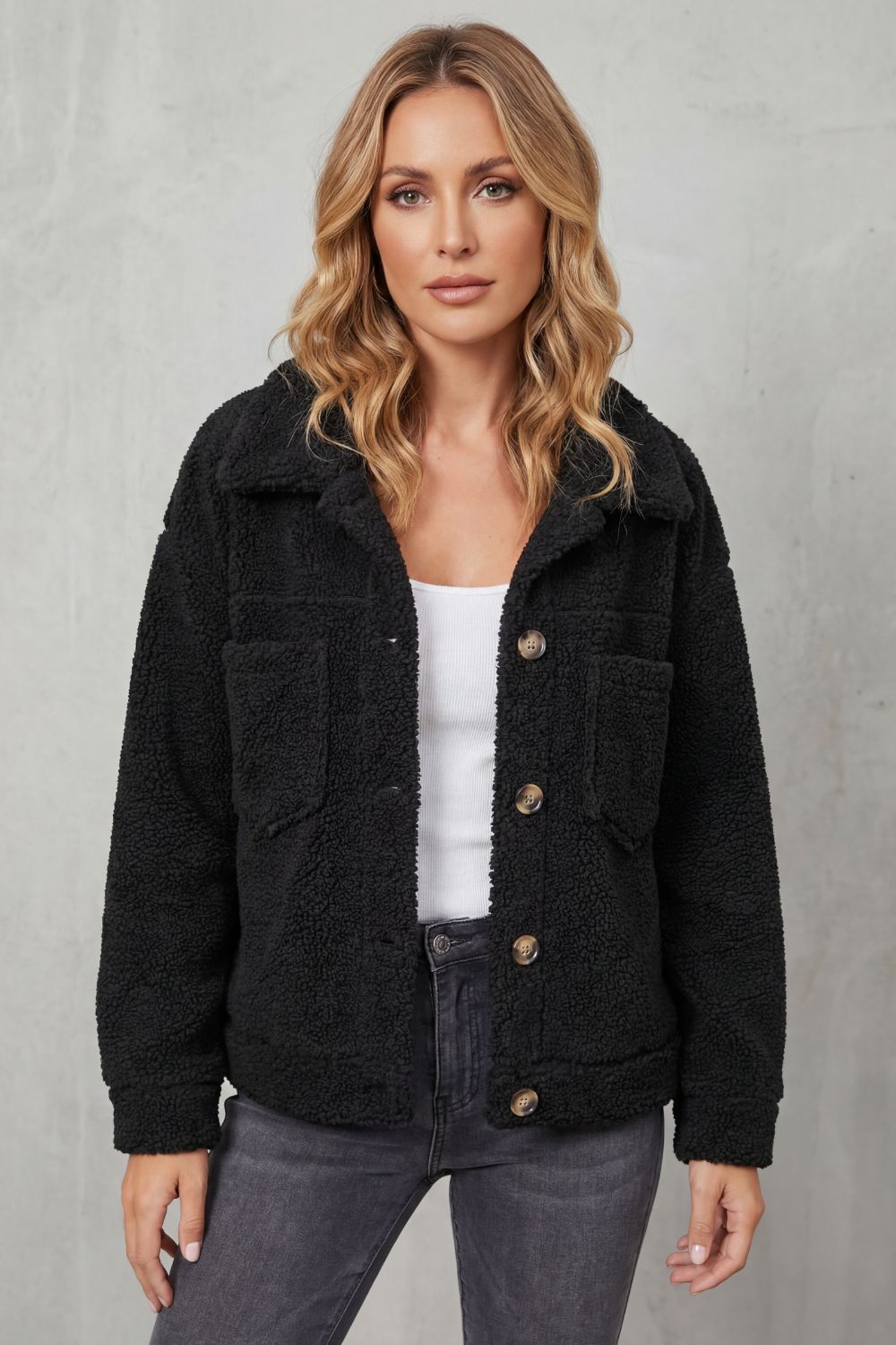 Kaylee | Women's Sherpa Fleece Jacket with Button Front and Patch Pockets
