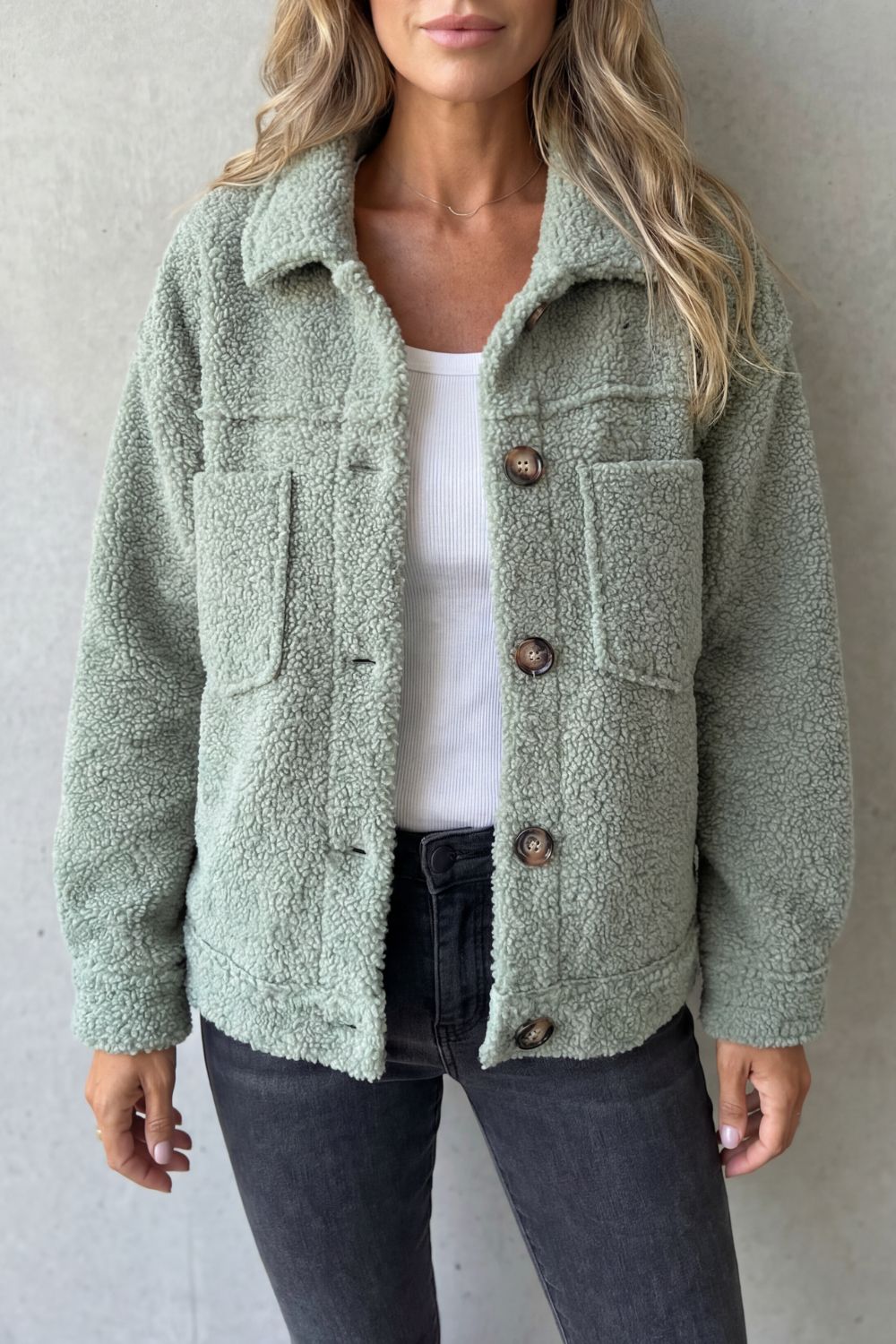 Kaylee | Women's Sherpa Fleece Jacket with Button Front and Patch Pockets
