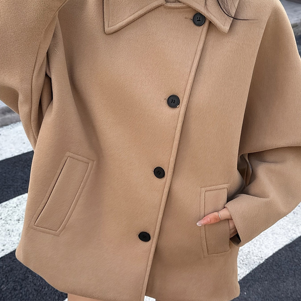 Neve | Women's Oversized Wool Peacoat - Notch Collar Batwing Sleeve Coat