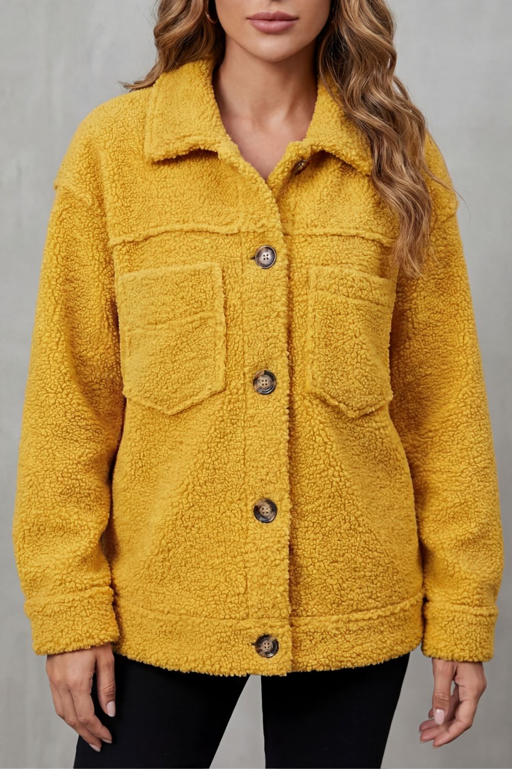 Kaylee | Women's Sherpa Fleece Jacket with Button Front and Patch Pockets