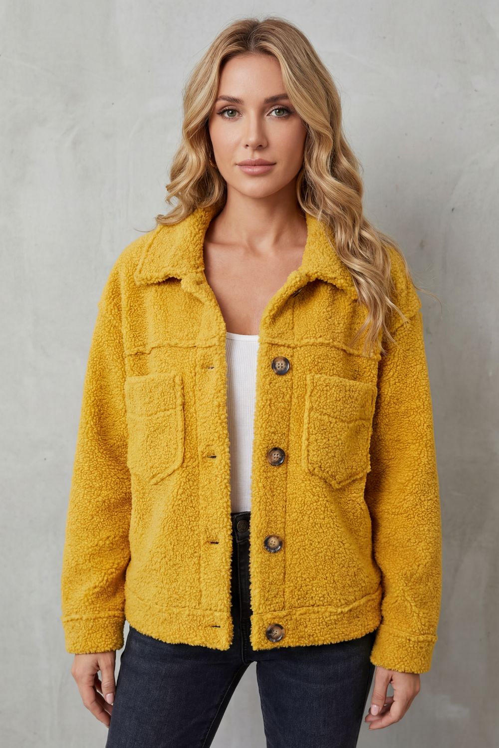 Kaylee | Women's Sherpa Fleece Jacket with Button Front and Patch Pockets