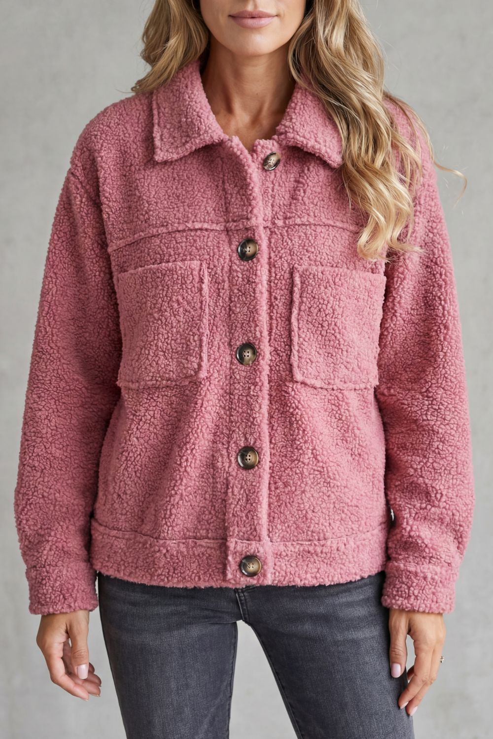 Kaylee | Women's Sherpa Fleece Jacket with Button Front and Patch Pockets