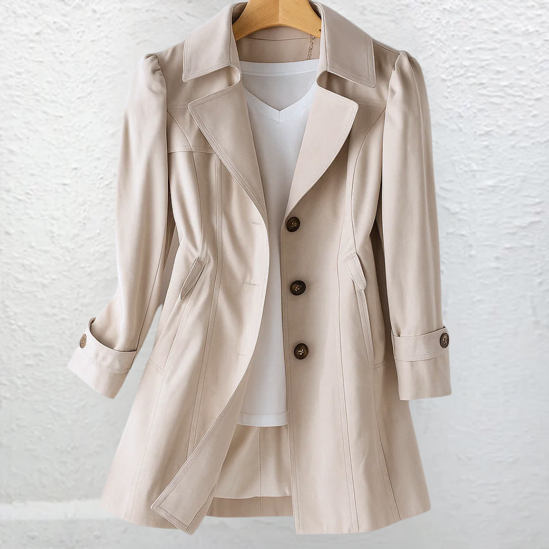 Vicki | Women's Vintage Trench Coat - Tailored Collar Side Pockets