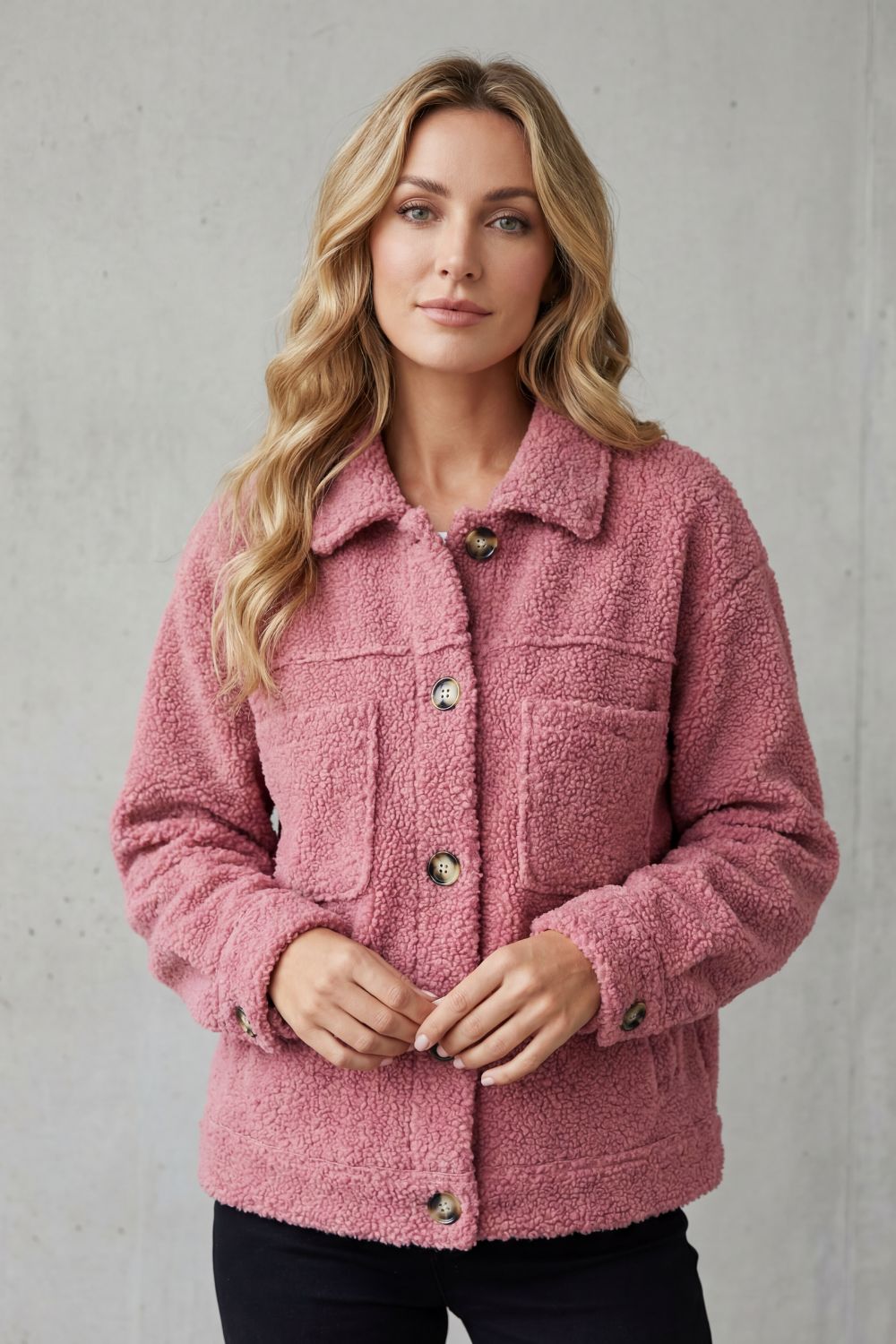 Kaylee | Women's Sherpa Fleece Jacket with Button Front and Patch Pockets