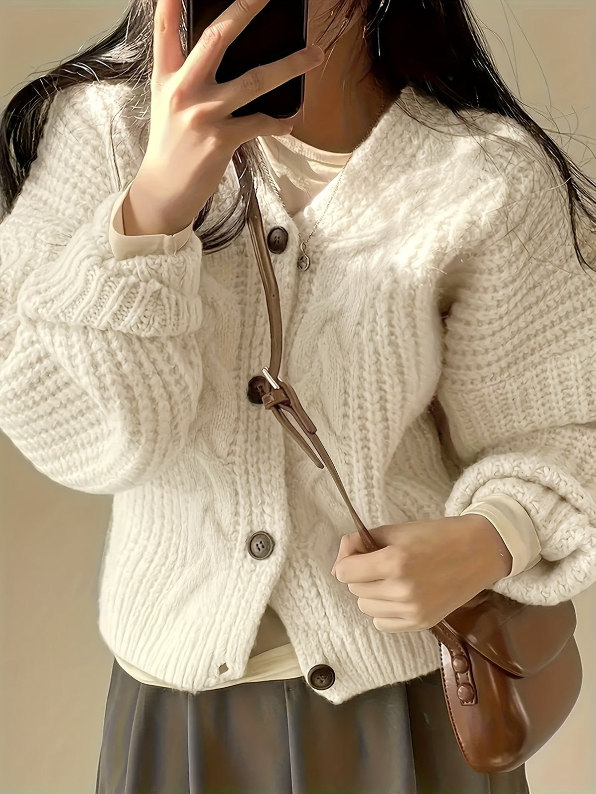 Estella | Women's Chunky Knit Cardigan - Cable Texture Button Front