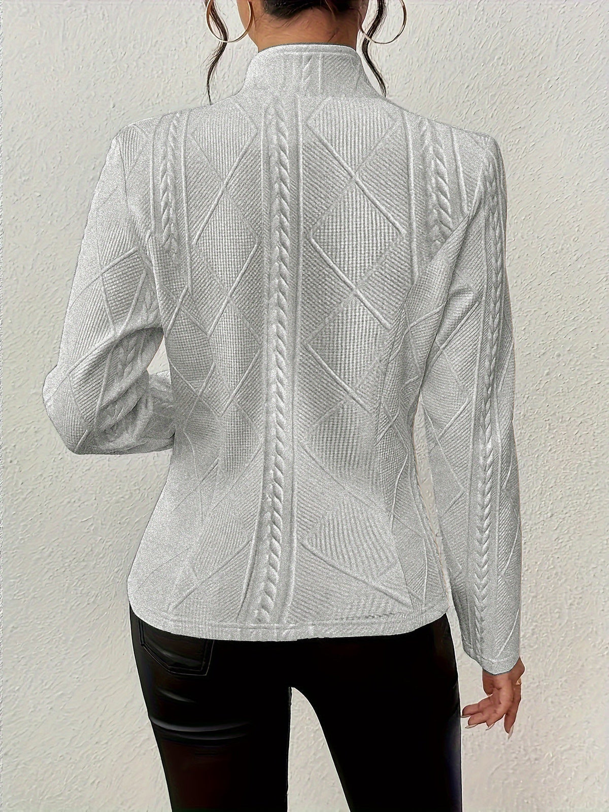 Whitney | Women's Waist-Defining Blazer - Textured Stand Collar