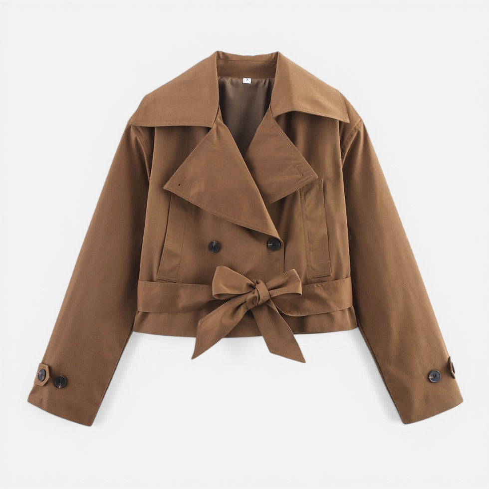 Adelaide | Tailored Cropped Trench Jacket with Belted Bow