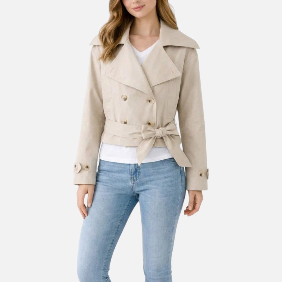 Adelaide | Tailored Cropped Trench Jacket with Belted Bow