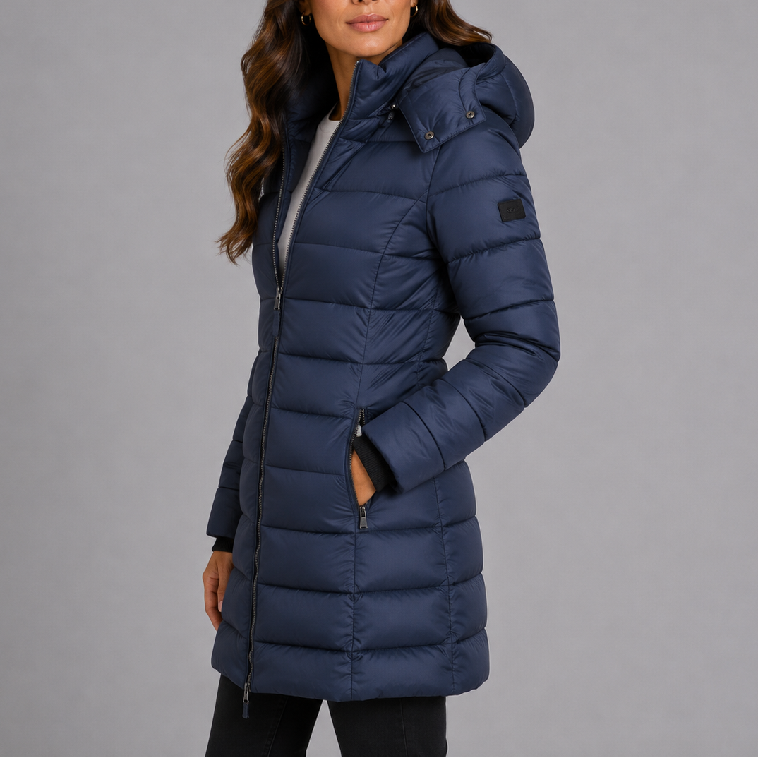 Alva | Women's Long Puffer Coat with Hood and Zip Pockets