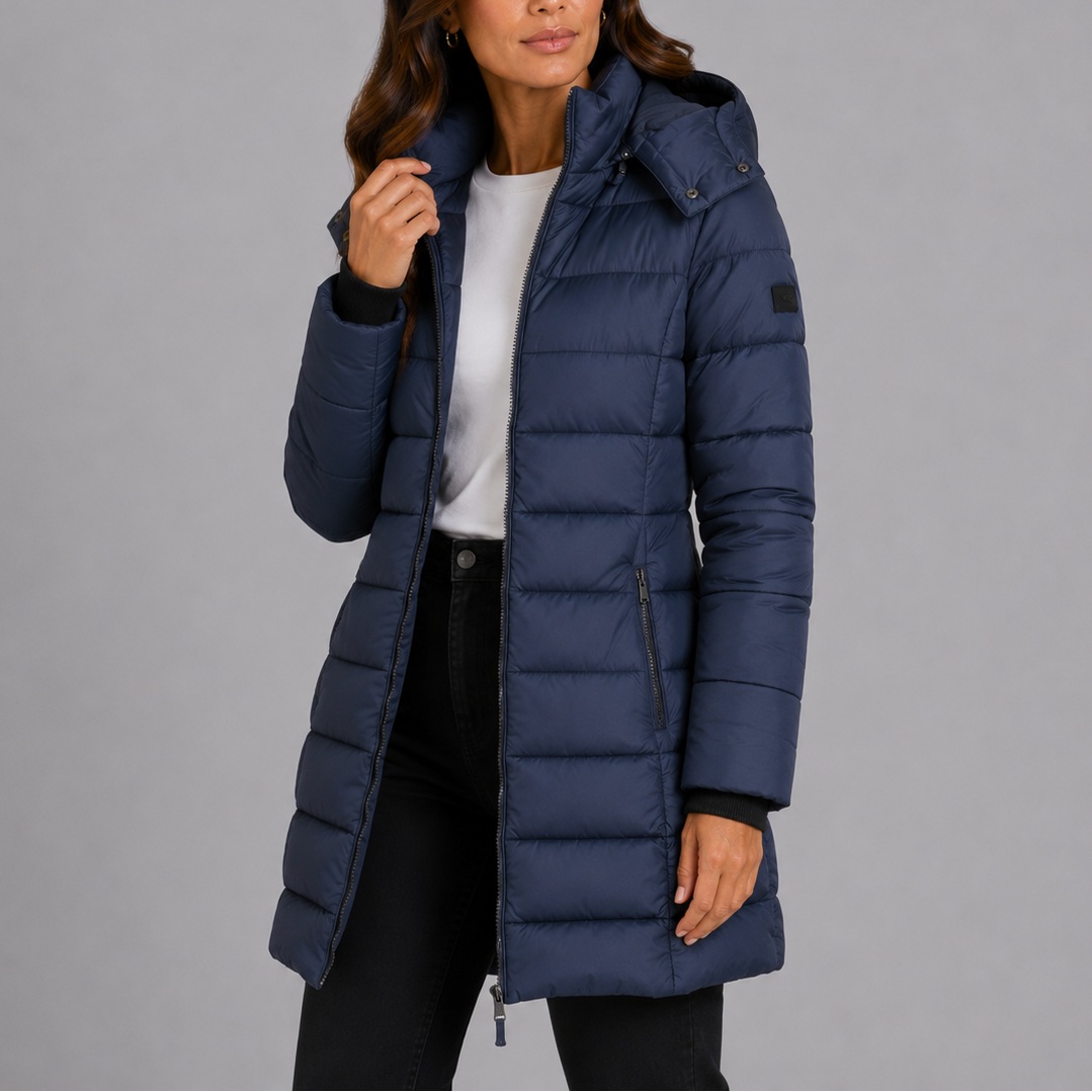 Alva | Women's Long Puffer Coat with Hood and Zip Pockets