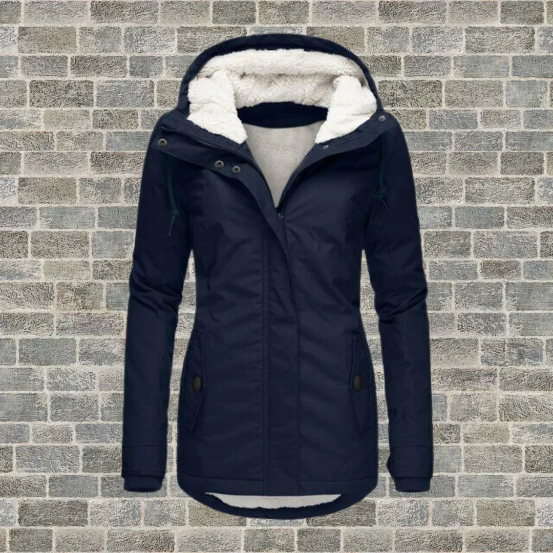 Amber | Women's Hooded Winter Parka Jacket - Lined Hood Relaxed Fit Pockets
