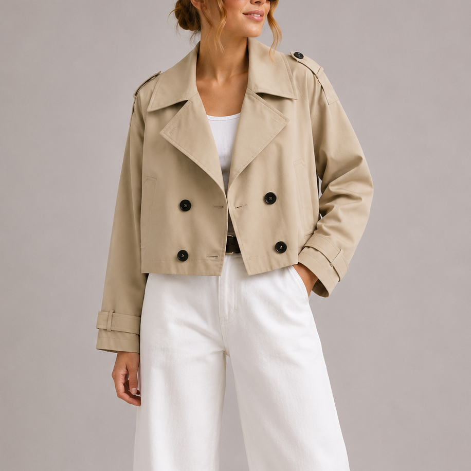 Avel | Women's Cropped Trench Coat with Double-Breasted Front