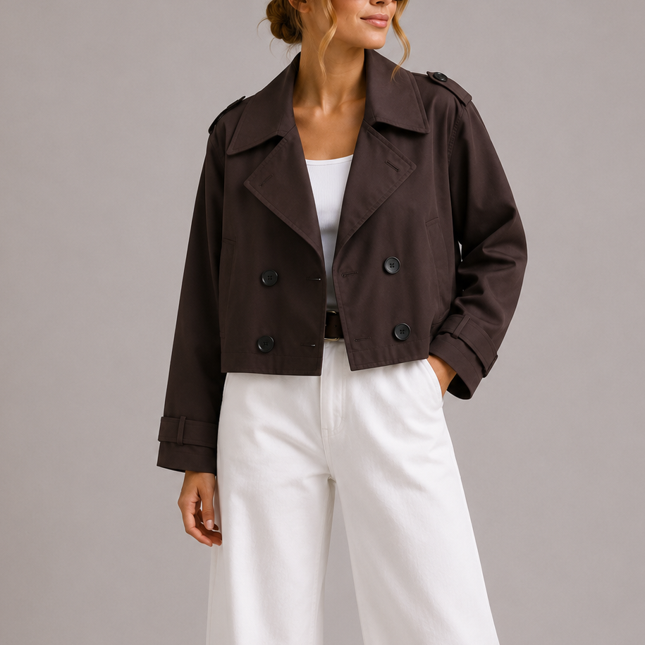 Avel | Women's Cropped Trench Coat with Double-Breasted Front