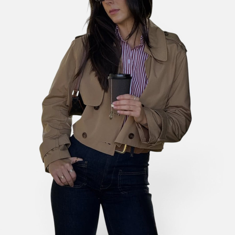 Beatrice | Elegant Cropped Trench Jacket with Belted Cuffs