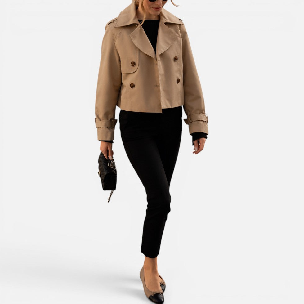 Beatrice | Elegant Cropped Trench Jacket with Belted Cuffs