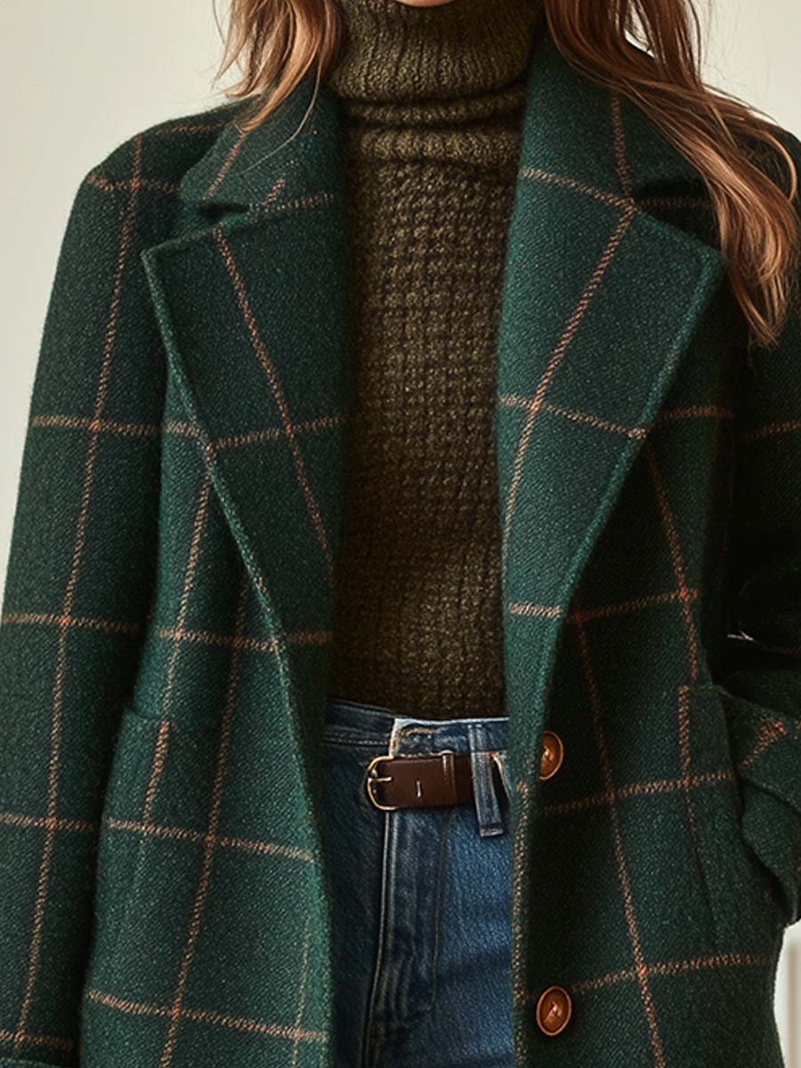 Beatrix | Longline Wool Coat with Printed Tweed and Wide Lapels
