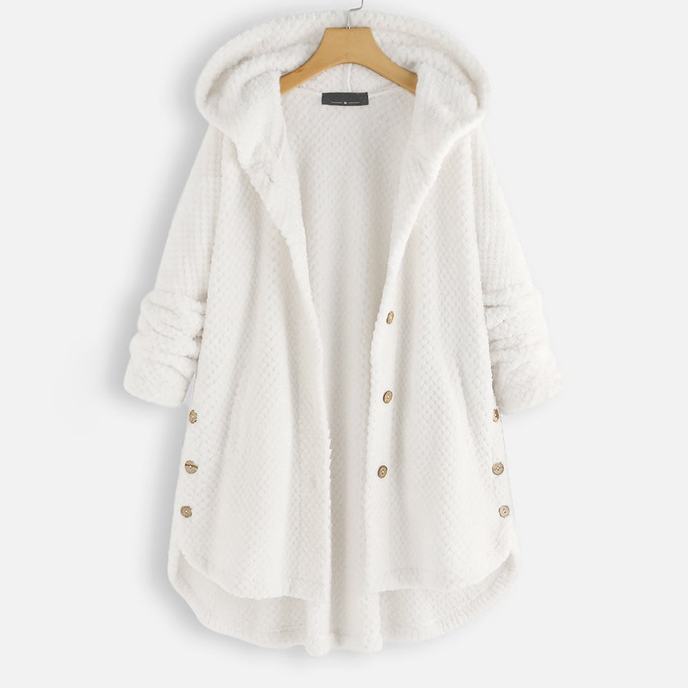 Brynn | Women's Long Waffle Fleece Jacket with Hooded Button Front