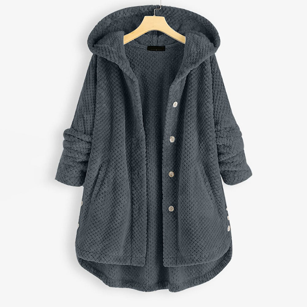 Brynn | Women's Long Waffle Fleece Jacket with Hooded Button Front