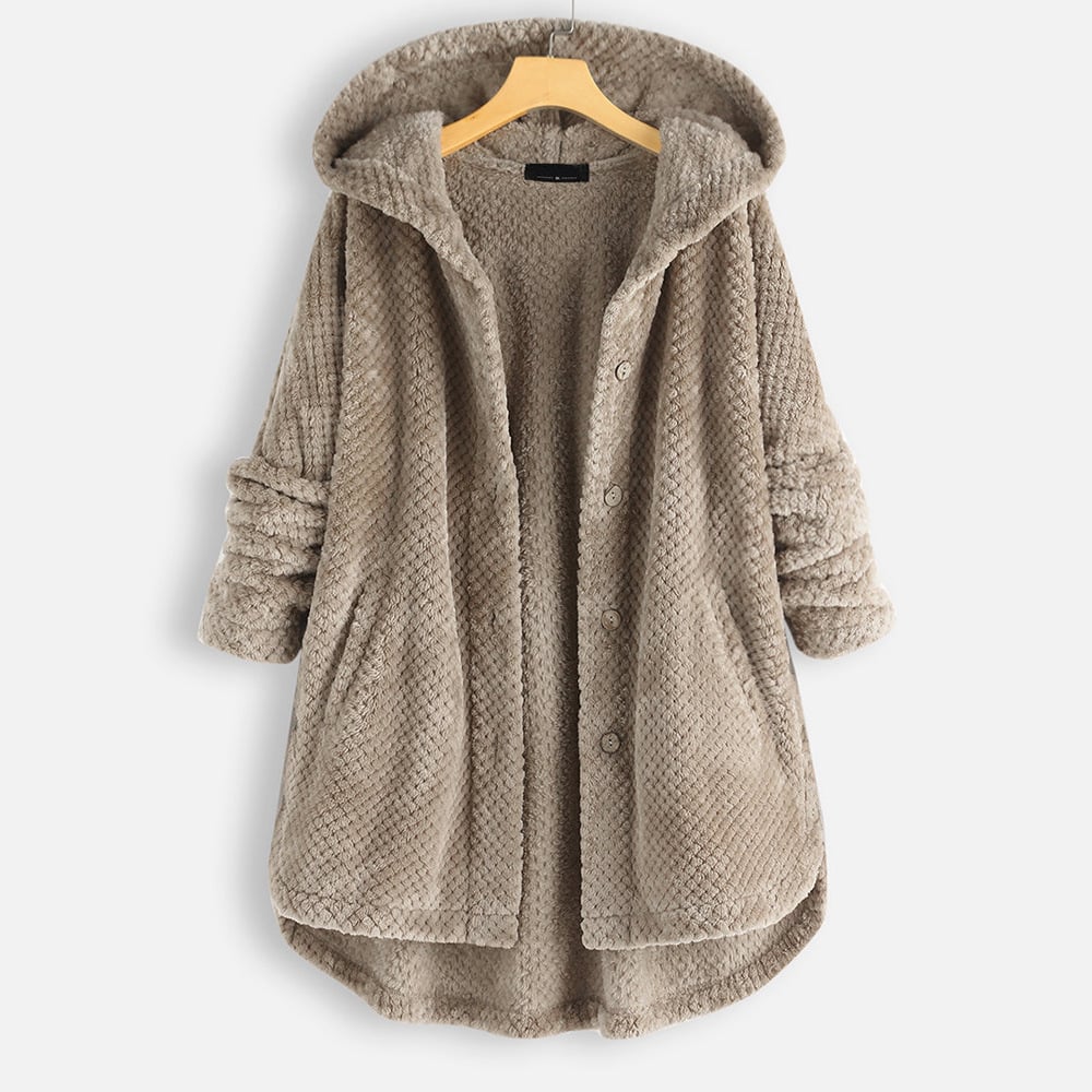 Brynn | Women's Long Waffle Fleece Jacket with Hooded Button Front