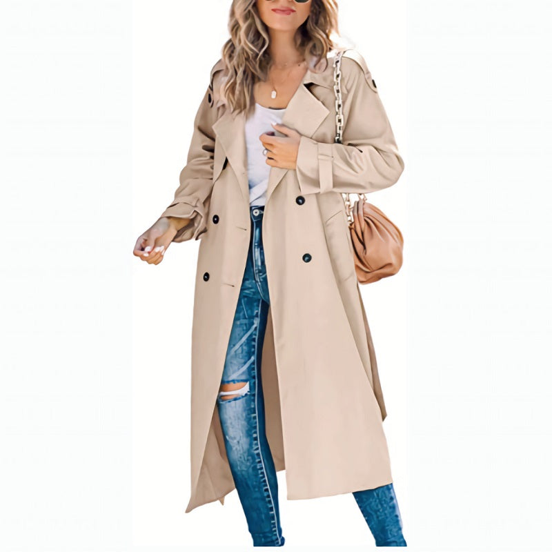 Calla | Women's Long Trench Coat - Double Breasted Belt