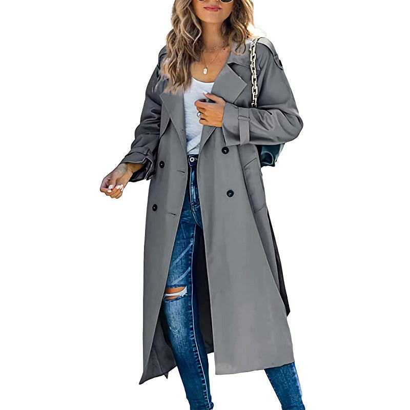 Calla | Women's Long Trench Coat - Double Breasted Belt
