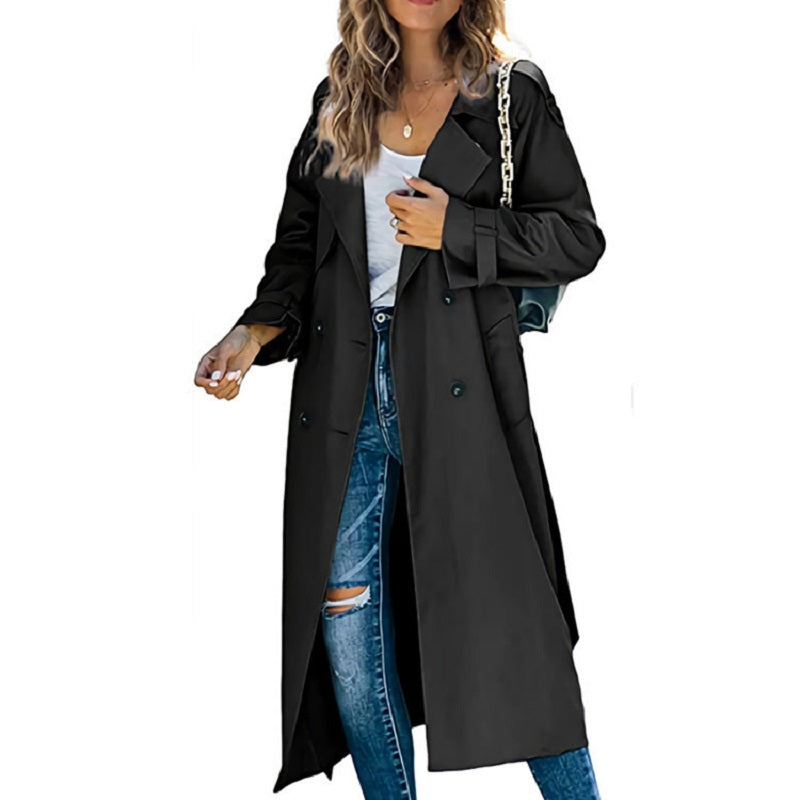 Calla | Women's Long Trench Coat - Double Breasted Belt