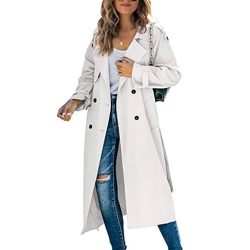 Calla | Women's Long Trench Coat - Double Breasted Belt