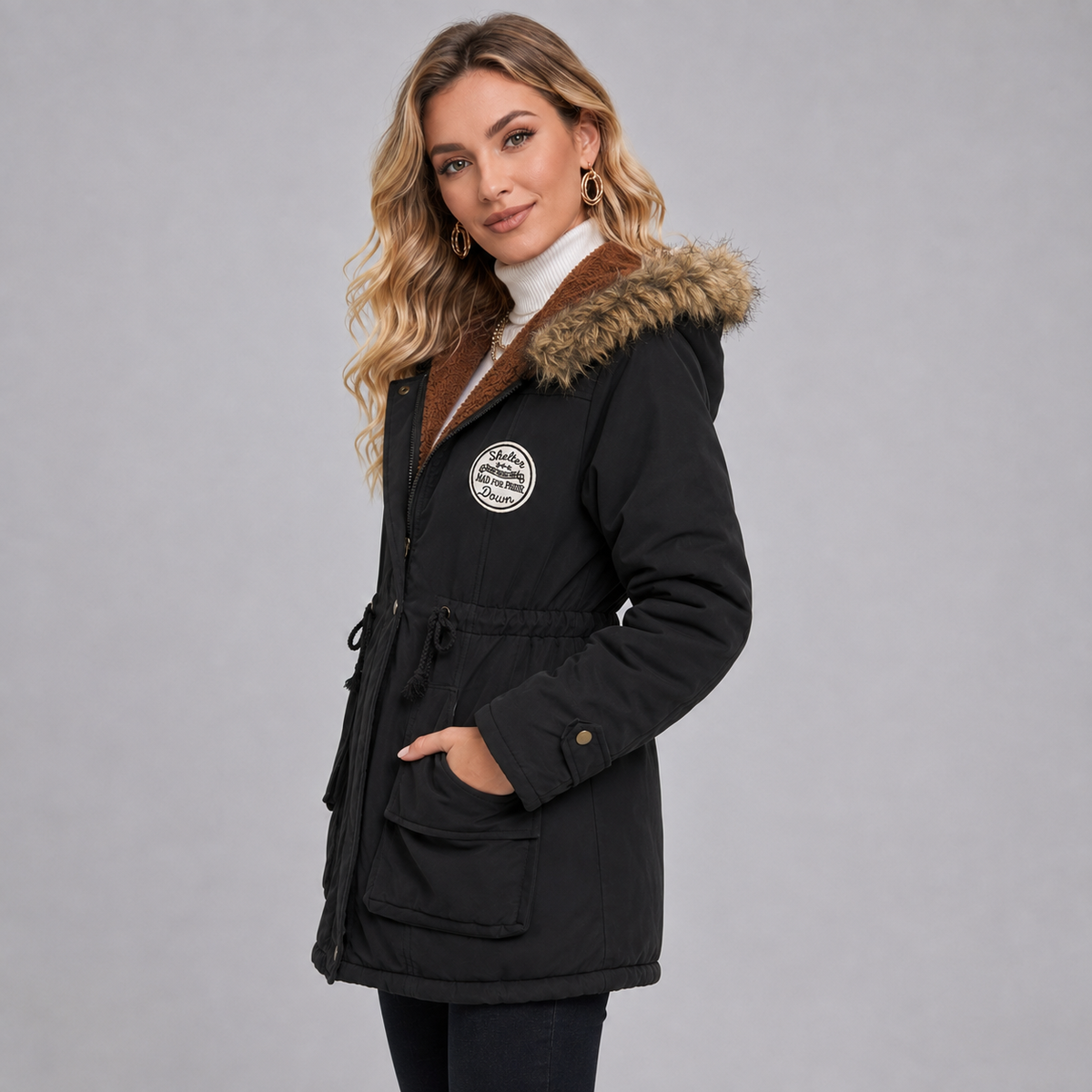 Jordan | Women's Winter Jacket with Faux Fur Hood and Patch Pockets