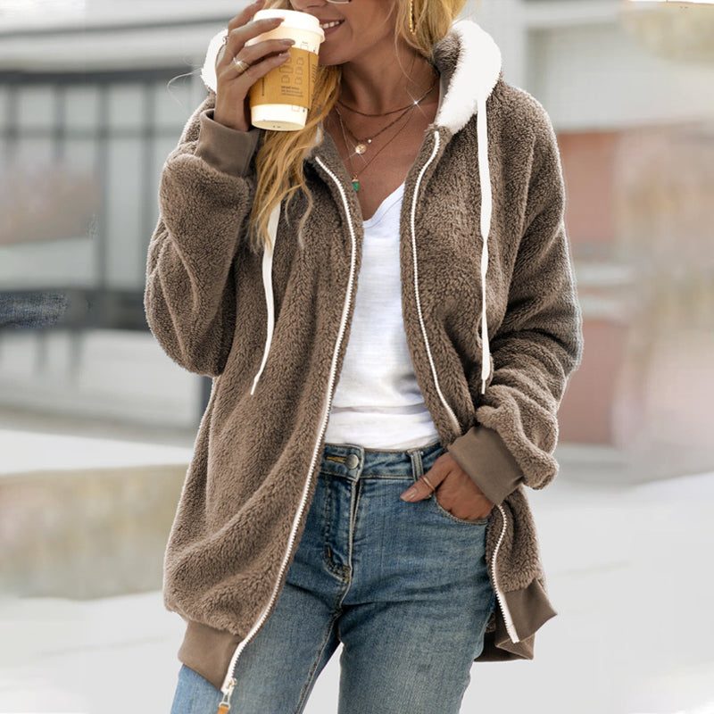 Madison | Women's Sherpa Fleece Jacket with Hood and Zip Front