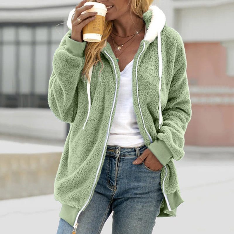 Madison | Women's Sherpa Fleece Jacket with Hood and Zip Front