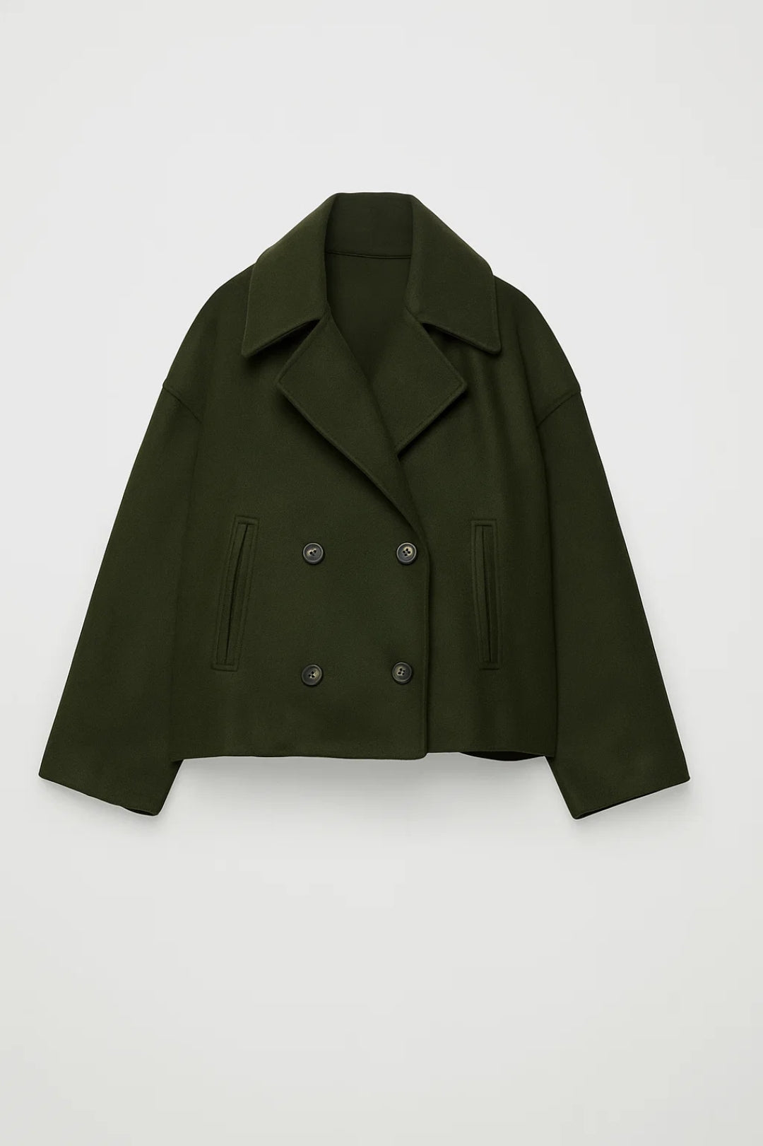 Tova | Women's Cropped Wool Peacoat - Wide Lapel Double Breasted Coat