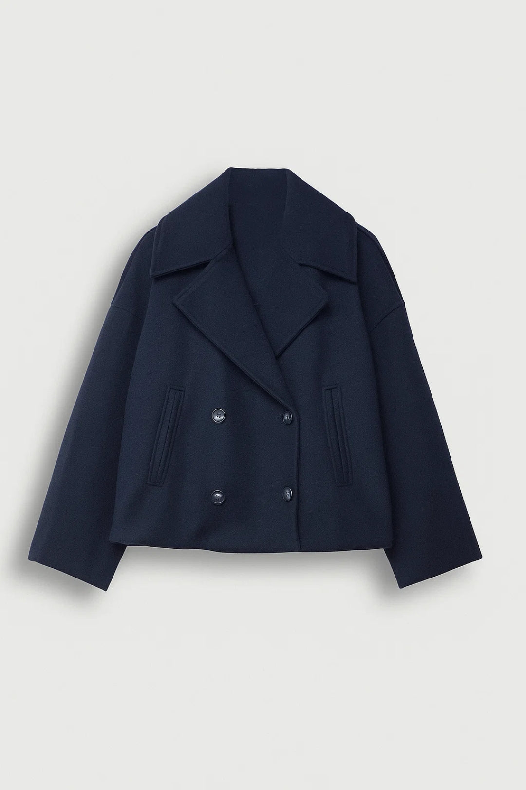 Tova | Women's Cropped Wool Peacoat - Wide Lapel Double Breasted Coat