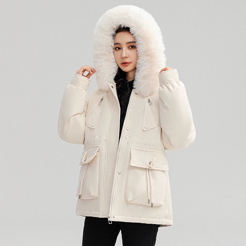Crystal | Women's Faux Fur Hooded Parka Jacket - Plush Lined Cinched Waist