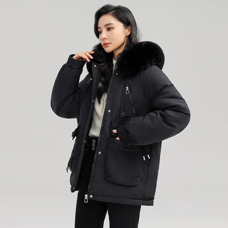 Crystal | Women's Faux Fur Hooded Parka Jacket - Plush Lined Cinched Waist