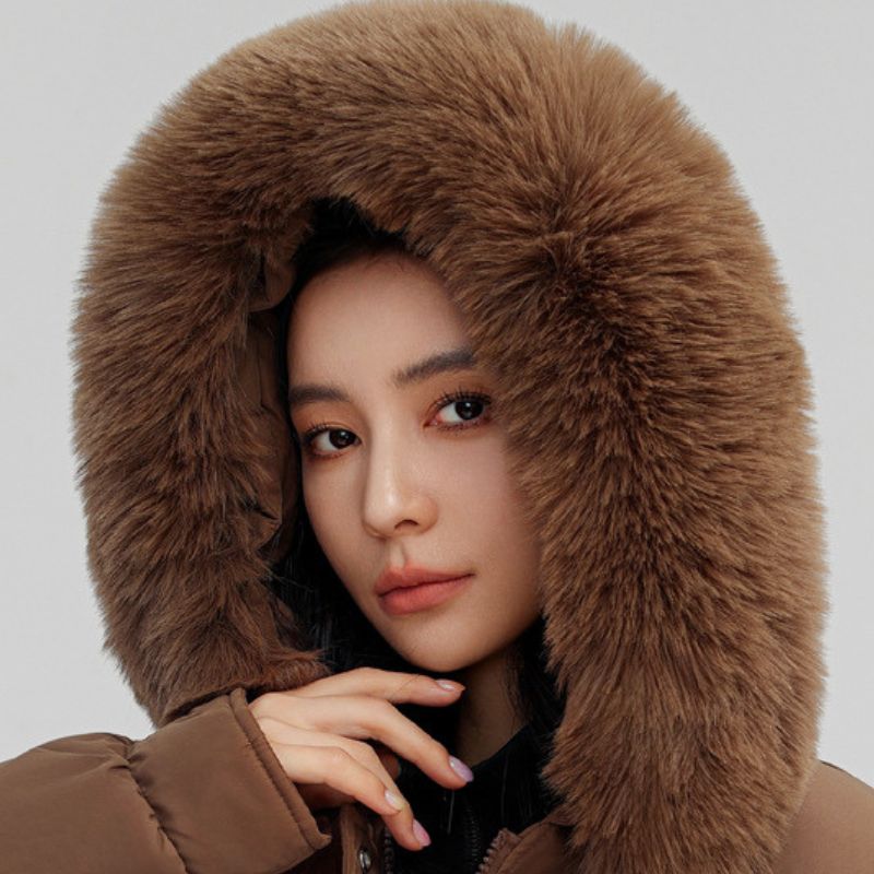 Crystal | Women's Faux Fur Hooded Parka Jacket - Plush Lined Cinched Waist