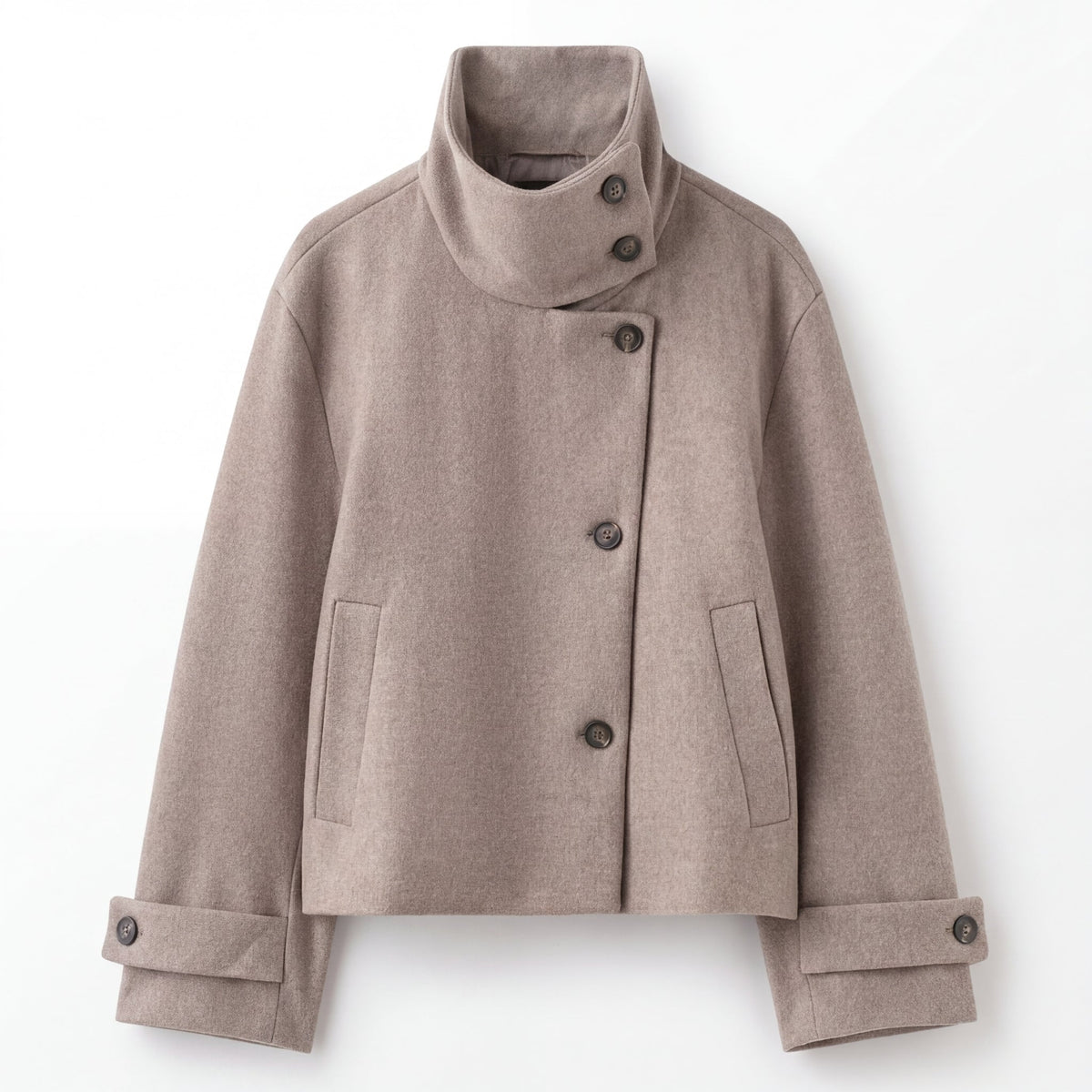 Dara | Women's Cropped Wool Winter Jacket - Asymmetric Stand Collar