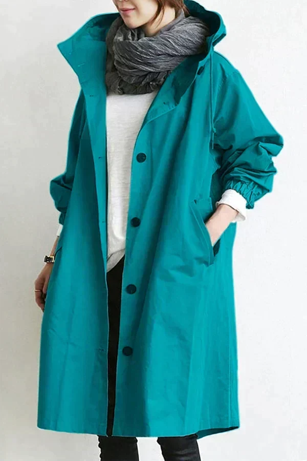 Dessa | Women's Oversized Long Waterproof Coat - Button Front Hood