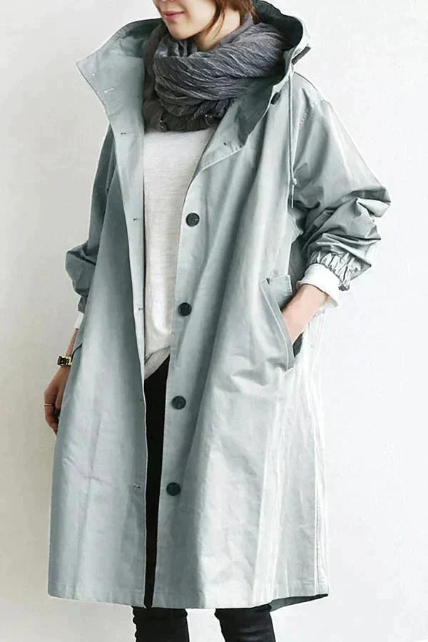 Dessa | Women's Oversized Long Waterproof Coat - Button Front Hood