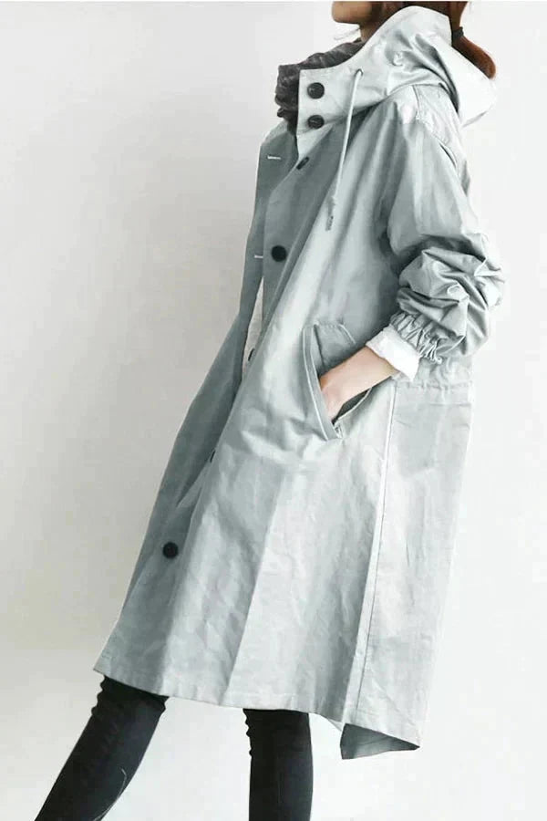 Dessa | Women's Oversized Long Waterproof Coat - Button Front Hood