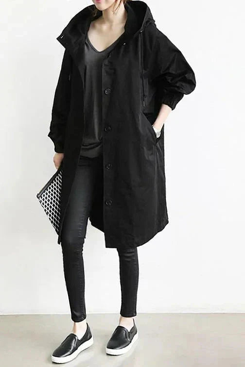 Dessa | Women's Oversized Long Waterproof Coat - Button Front Hood