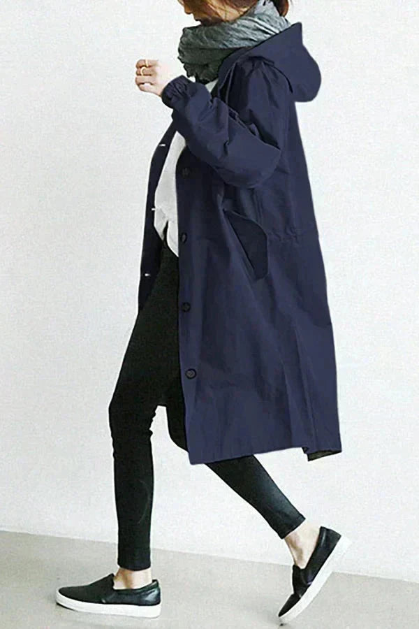 Dessa | Women's Oversized Long Waterproof Coat - Button Front Hood