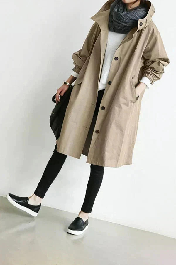 Dessa | Women's Oversized Long Waterproof Coat - Button Front Hood