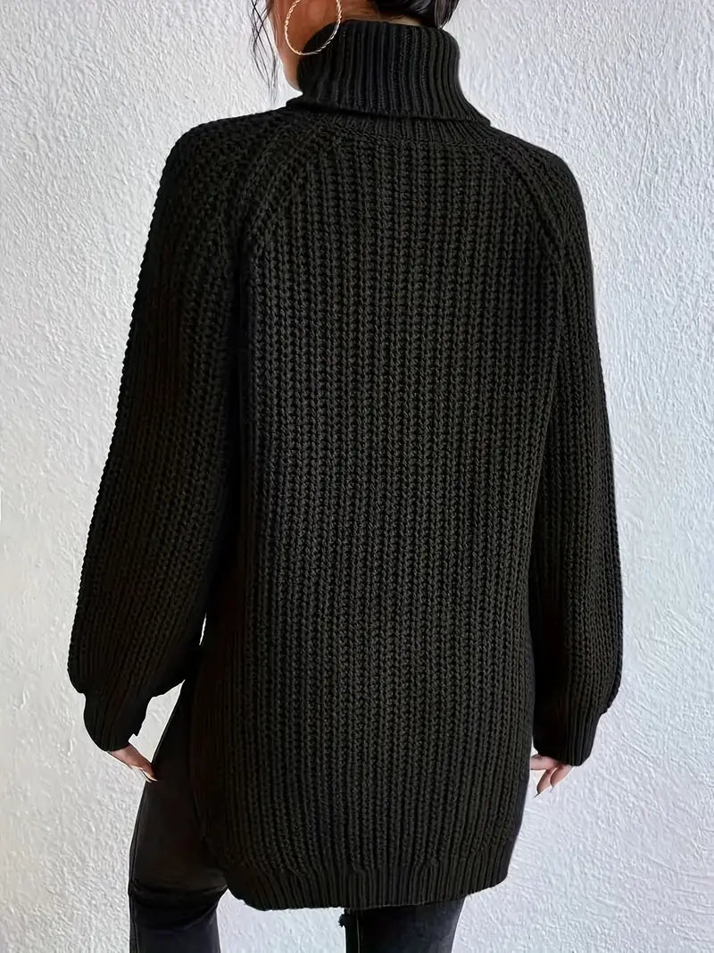 Deva | Oversized Turtleneck Sweater with Side Split and Rib