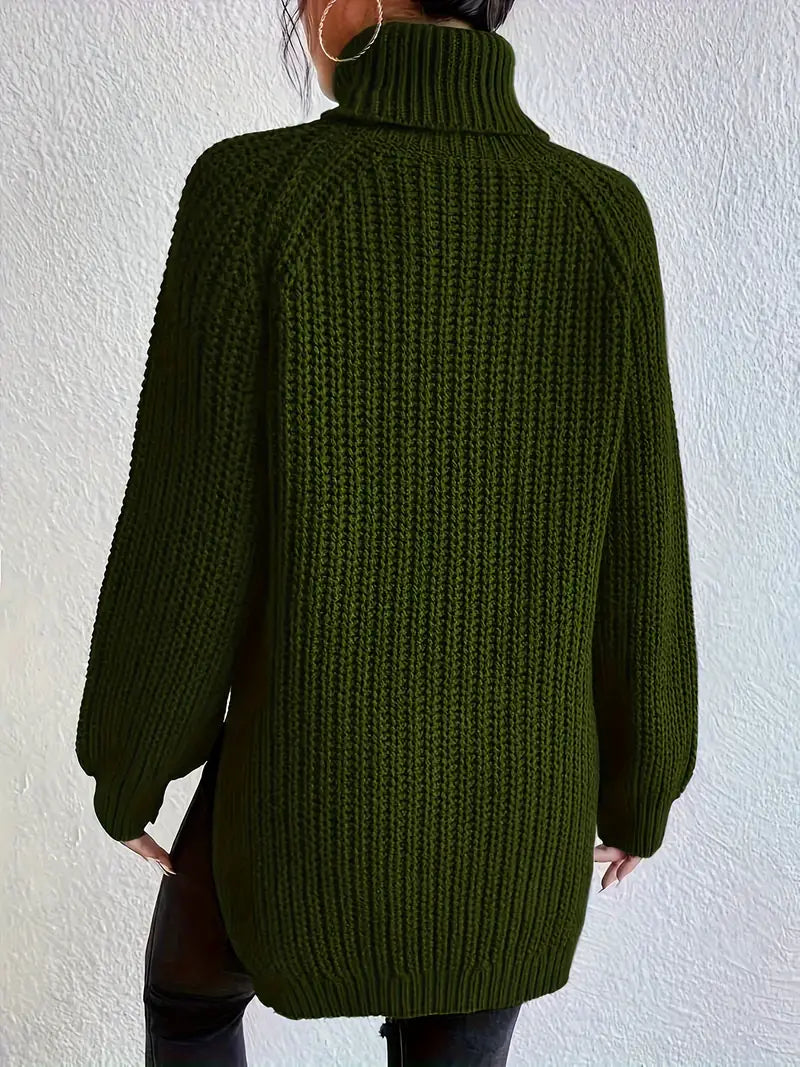 Deva | Oversized Turtleneck Sweater with Side Split and Rib