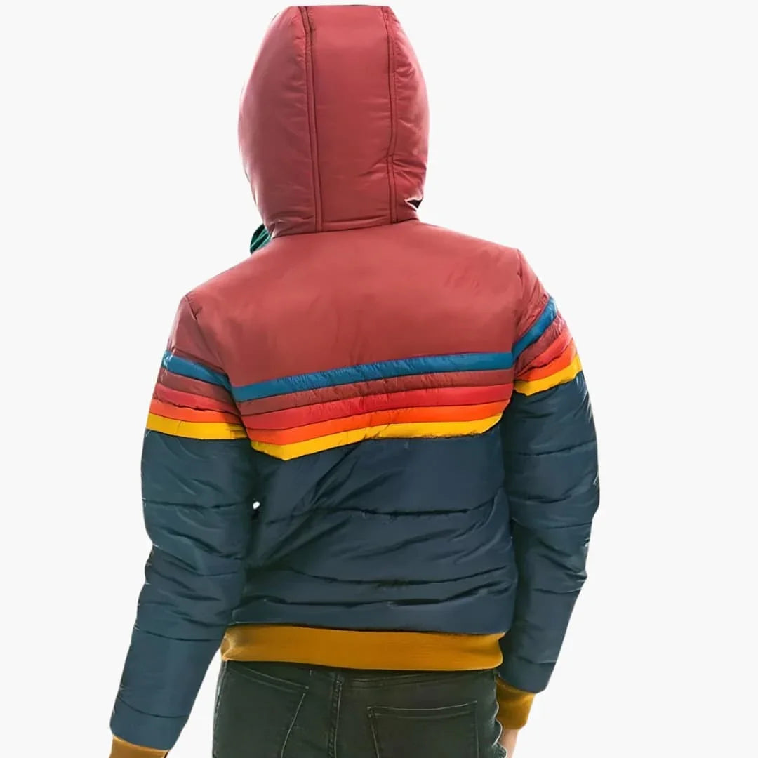 Everly | Bold Colorblock Puffer Jacket with Rainbow Stripe Panel