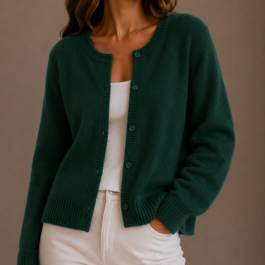 Flae | Women's Cropped Knit Cardigan Sweater - Button Front Ribbed Hem