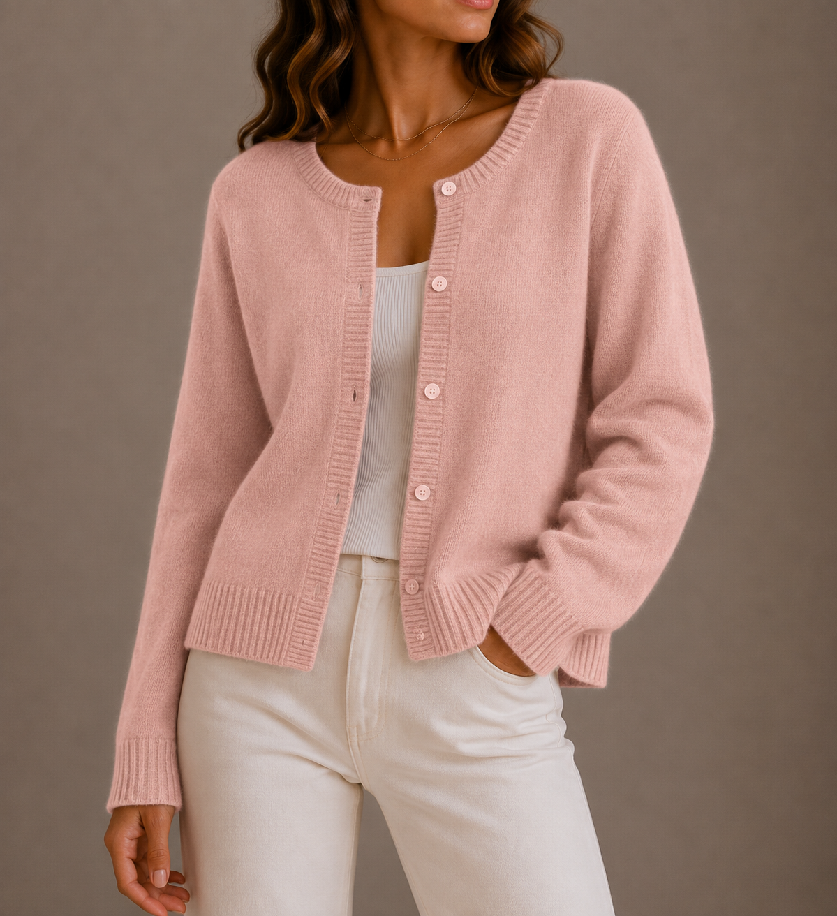 Flae | Women's Cropped Knit Cardigan Sweater - Button Front Ribbed Hem